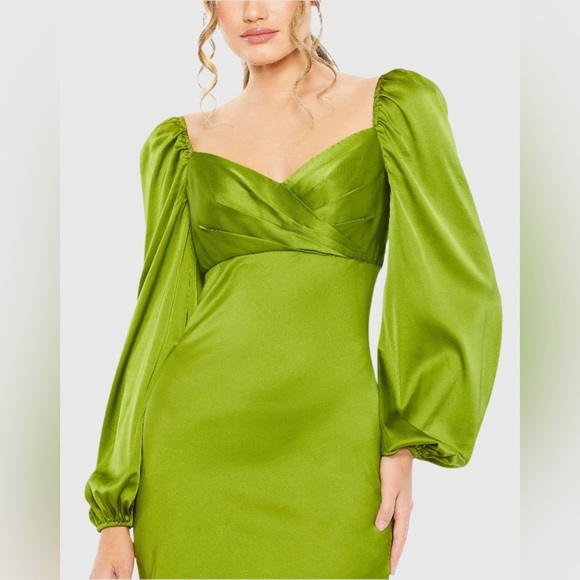 Mac Duggal 495191 NWT Green Sweetheart Neckline Puff Sleeve Gown - Picture 2 of 6